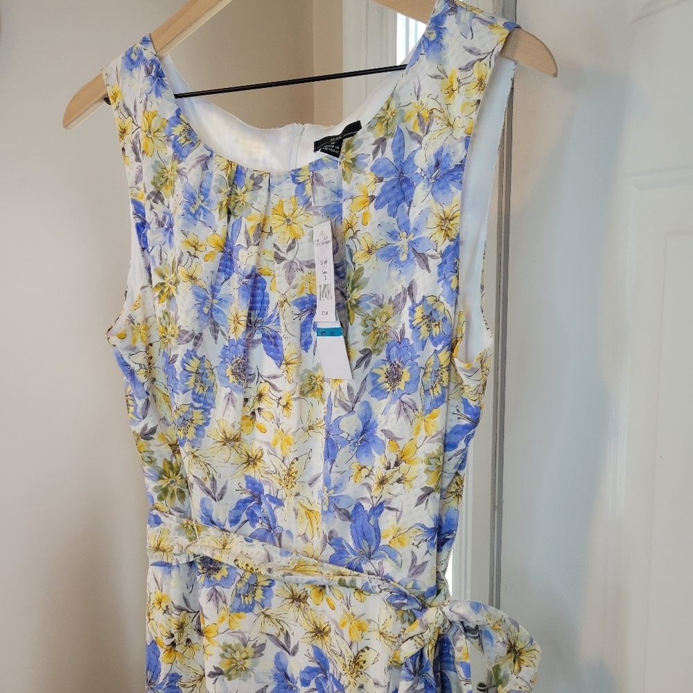 NWT R & K Blue Watercolor Floral Sleeveless Spring/Summer Dress, Size 16